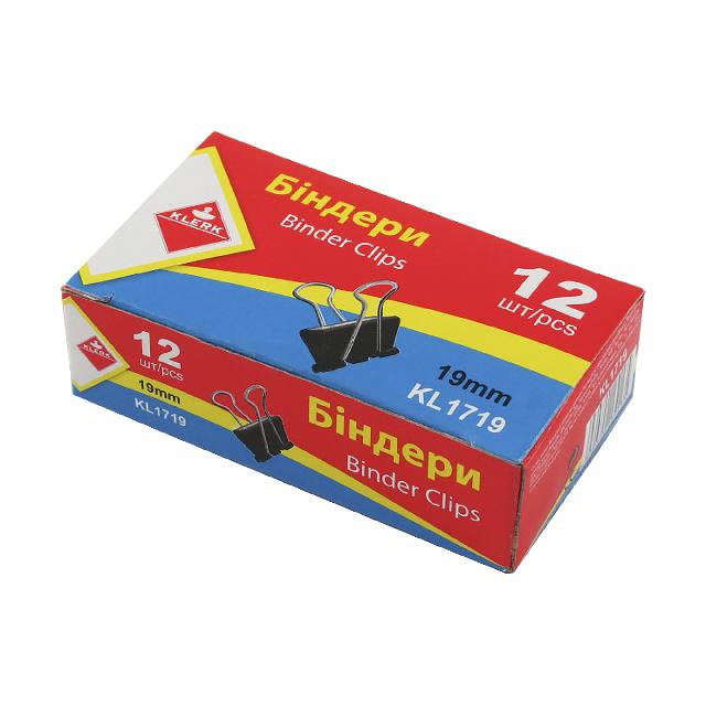 Затискачі для паперів KLERK (KL1719), 19 мм., 12 шт. в пачці